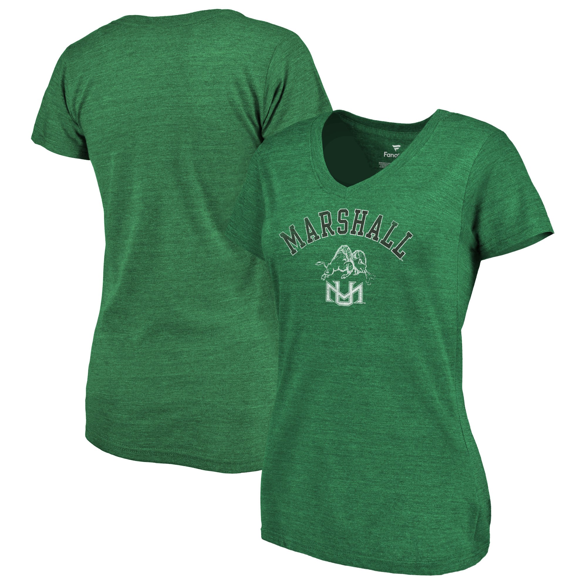 2020 NCAA Fanatics Branded Marshall Thundering Herd Women Green Vault Arch over Logo TriBlend VNeck TShirt